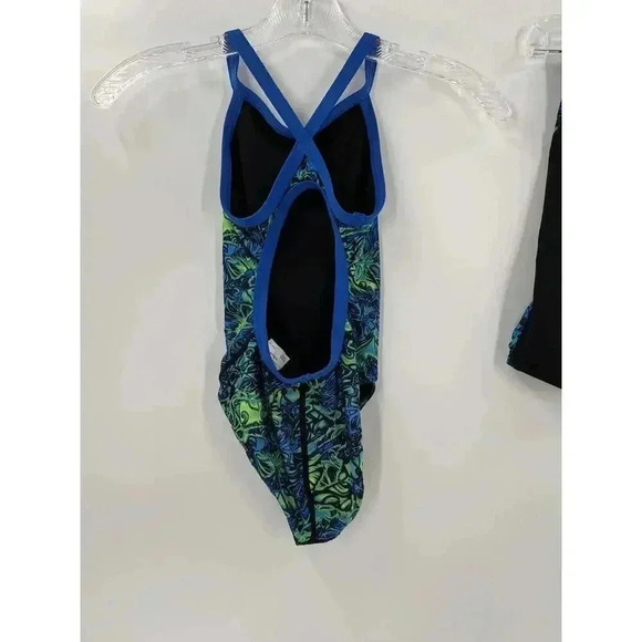 TYR Girls' Standard Nebulous Diamondfit Swimsuit Size 22 Shorts 26 Blue/Green EC - Picture 9 of 13